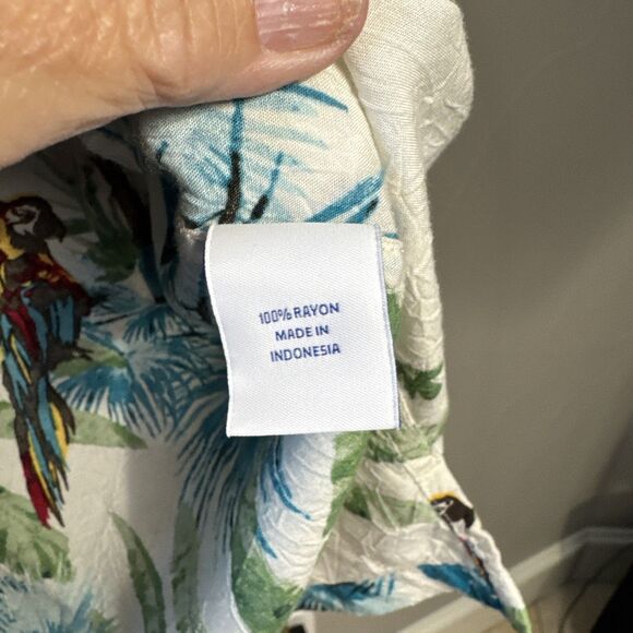 Caribbean Shirt XL White W/Palm Tree Parrot Tropical Button Up Short Sleeve Mens - Picture 4 of 5